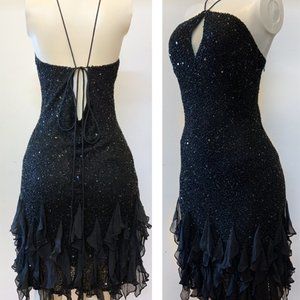 Vintage SCALA Beaded Black Cocktail Dress Sz M/L